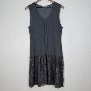 Pretty Angel Sleeveless Linen Blend Tunic Dress Lace Sequin Lagenlook Large